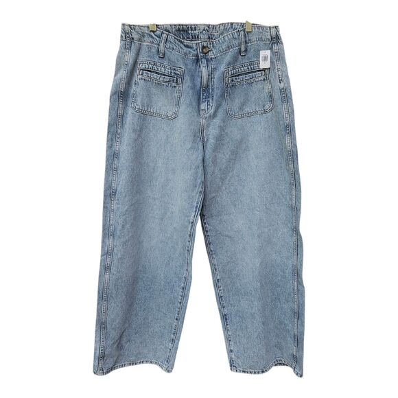 Old Navy Jeans Womens 14 Blue Denim Medium Wash High Rise Baggy Wide Leg NEW - Picture 1 of 8